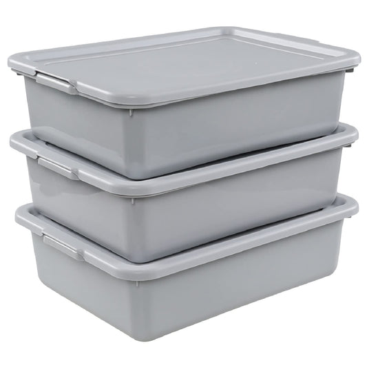 Wekioger 3 Pack Bus Tubs Commercial, 13 L Meat Tubs with Lids, Silver Grey