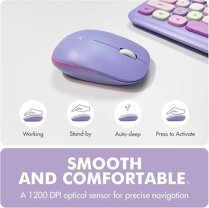 X9 Purple Wireless Keyboard and Mouse Combo - 2.4G Full Size Colorful Keyboard and Mouse Wireless - Cute and Aesthetic Retro Typewriter Combo for PC Computer Desktop and Laptop.