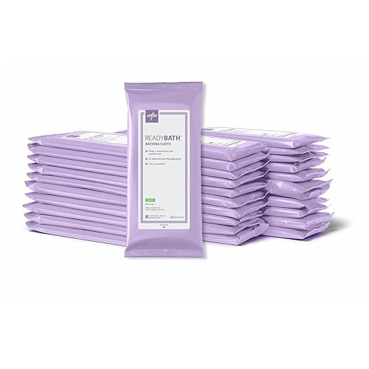 Medline ReadyBath Adult Bath Wipes, 240 Wipes (8 Wipes, 30 Packs), Scented, No Rinse Formula with Aloe, Shower Wipes for Sensitive Skin, Hypoallergenic & Alcohol-Free Wet Wipes, 8 x 8 Inch