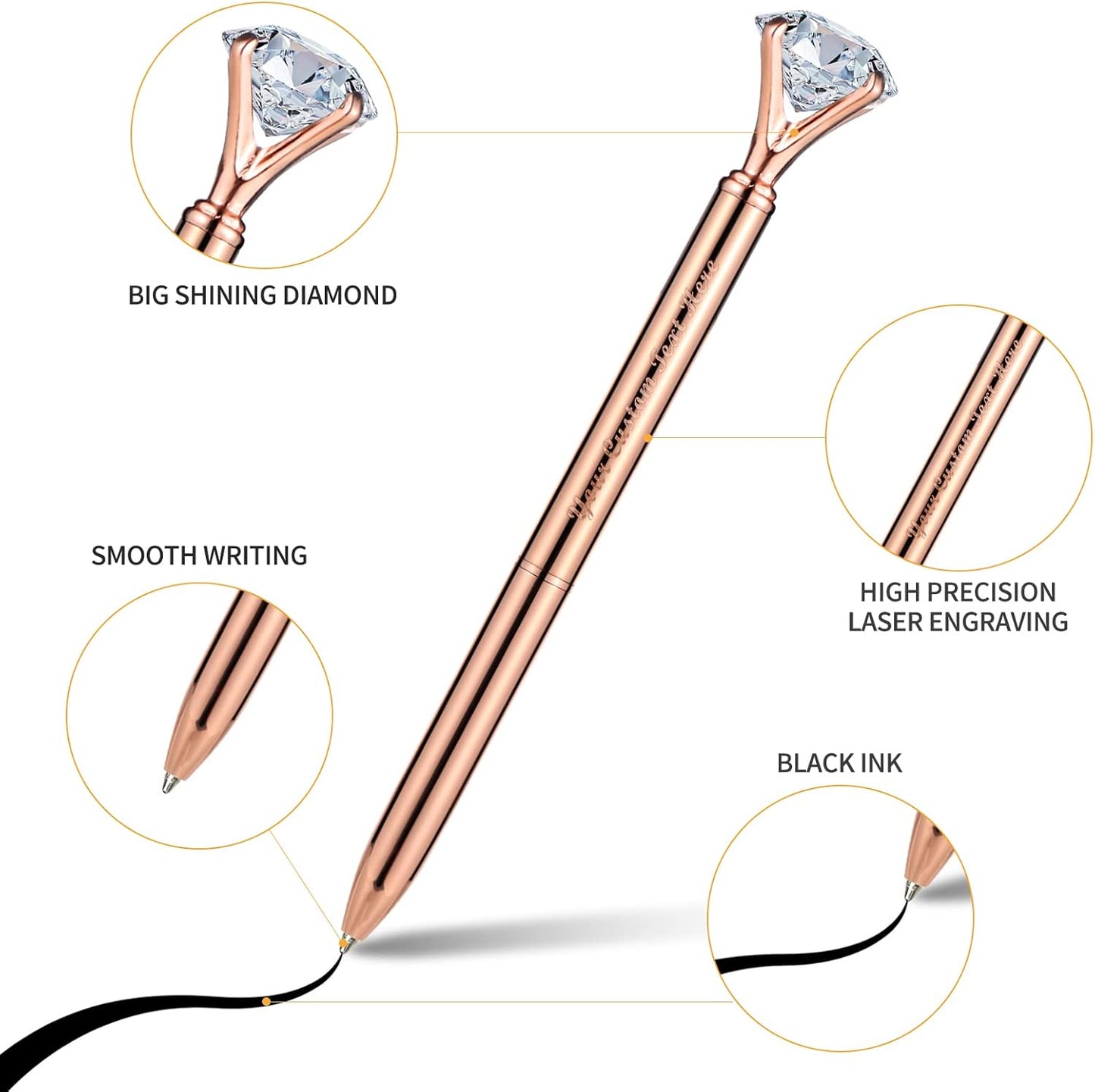 Rose Gold Diamond Ballpoint Pens with Big Colorful Diamond Bling Metal Ballpoint Pen Office Supplies Gift Pens For Christmas Wedding Birthday
