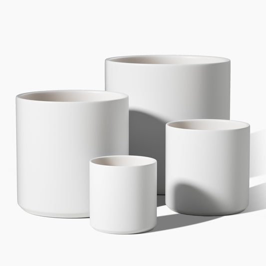 LE TAUCI Large Plant Pots Set, 12/10/8/6 Inch Ceramic Planters for Indoor Plants, Mid-Century Modern Flower Planter Pots with Drainage Hole and Plug, Cylinder Round Planter Pots, Set of 4, White