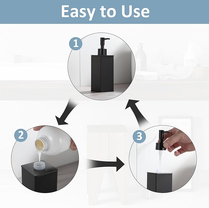 Soap Dispenser Matte Black,Table Standing for Bathroom Kitchen and Hotel, Anti-Rust with Durable Aluminium (2 Packs)