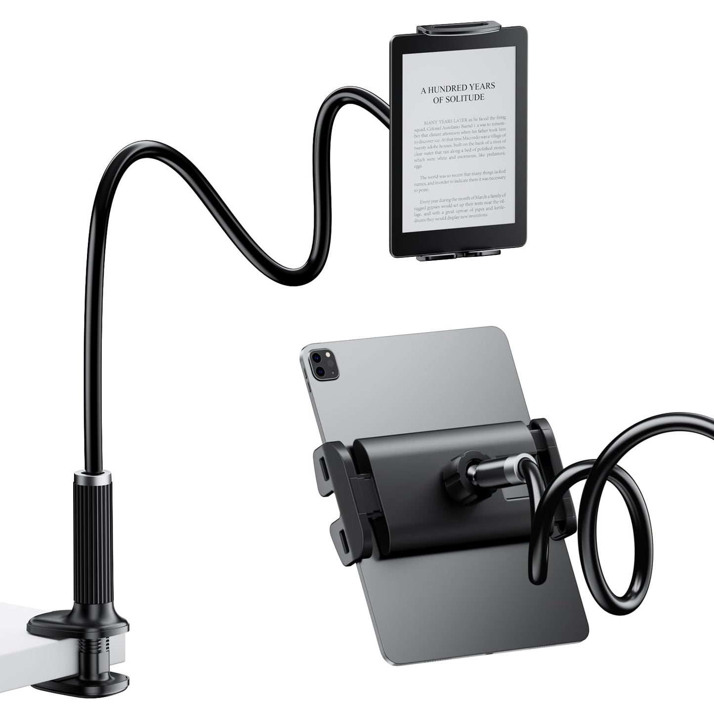 FlyCoco Gooseneck Tablet Stand Holder, [Upgraded] Mount Holder Clip with Flexible Long Arm for Bed, Compatible with iPad Pro Air/iPhone/Kindle Fire/Switch or Other 4-13 Device, Black -Like New