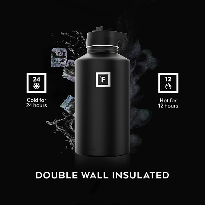 IRON °FLASK Camping & Hiking Hydration Flask with Straw, Wide Mouth Insulated Stainless Steel Sports Water Bottle - 64 oz Blue Waves