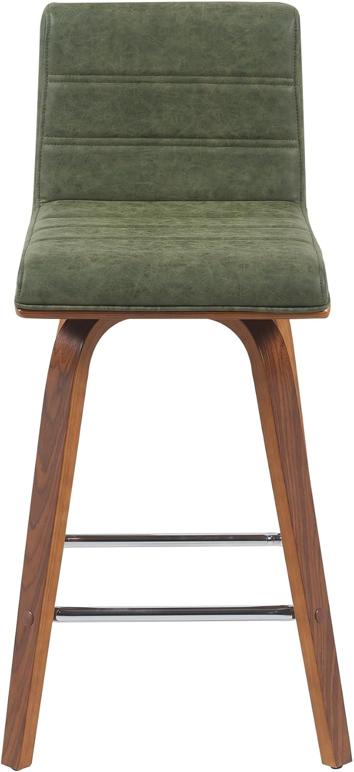Vienna Modern Counter Height Swivel Bar Stool with Vintage Green Upholstered Seat and Walnut Finished Wood Frame Set of 4