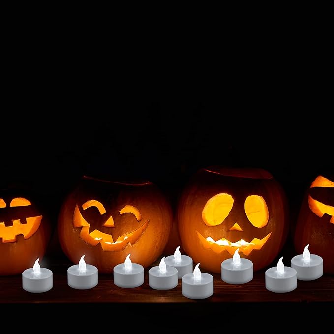 YIWER 12pcs LED Tea Lights, Flameless Tealight Candles Battery Operated Flickering Candle 200 Hours Long Lasting Electric Fake Tea Lights Decor for Halloween Party Christmas (Cold White Light)