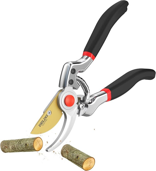 9.25" Heavy Duty Pruning Shears (Professional Bypass Garden Clippers with SK5 Steel Teflon Coated Blade)(1" Cutting Capacity, 2.17" Max Opening) Gardening Scissors for Plants, Flowers, Shrubs & Trees