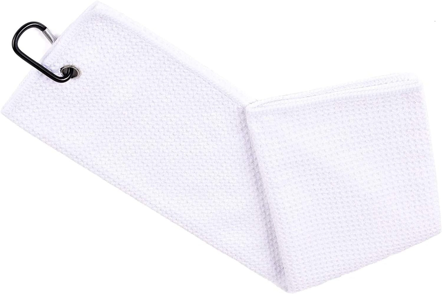 Golf Towels, Microfiber Waffle Pattern Tri-fold Golf Towel - Brush Tool Kit with Club Groove Cleaner, with Clip Men Women Golf Gifts (White Towel+Black Brush)