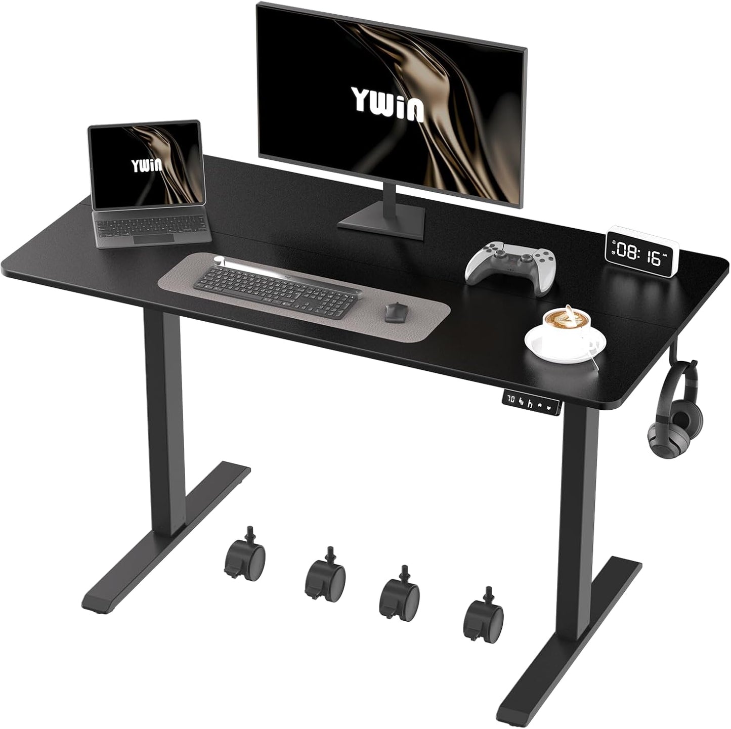 Ywin Electric Height Adjustable Standing Desk, 55 x 24 inches, Ergonomic Stand Up Desk with Wheels for Home Office