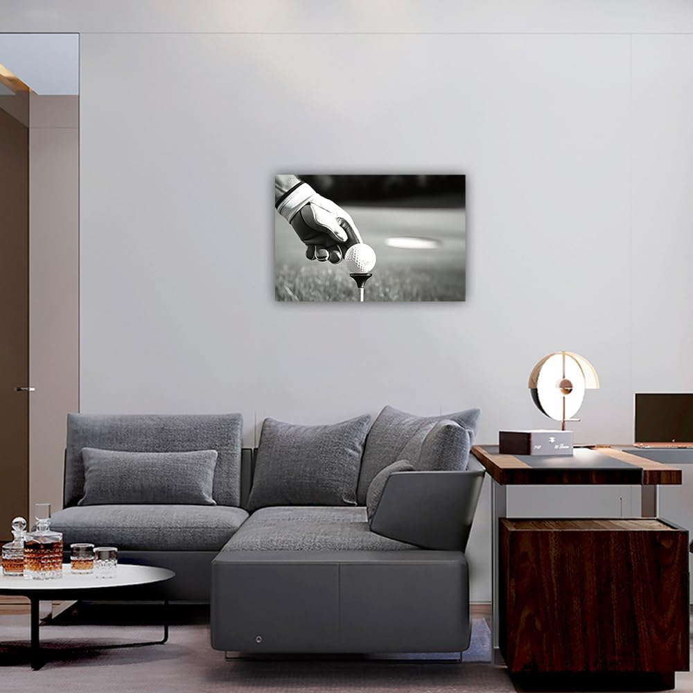 LURENCZH Golf Canvas Wall Art Golf Ball Picture Painting Black and White Sport Paintings for Golf Course Fitness Room Office Decor Framed(Golf-1,28.00" x 42.00")