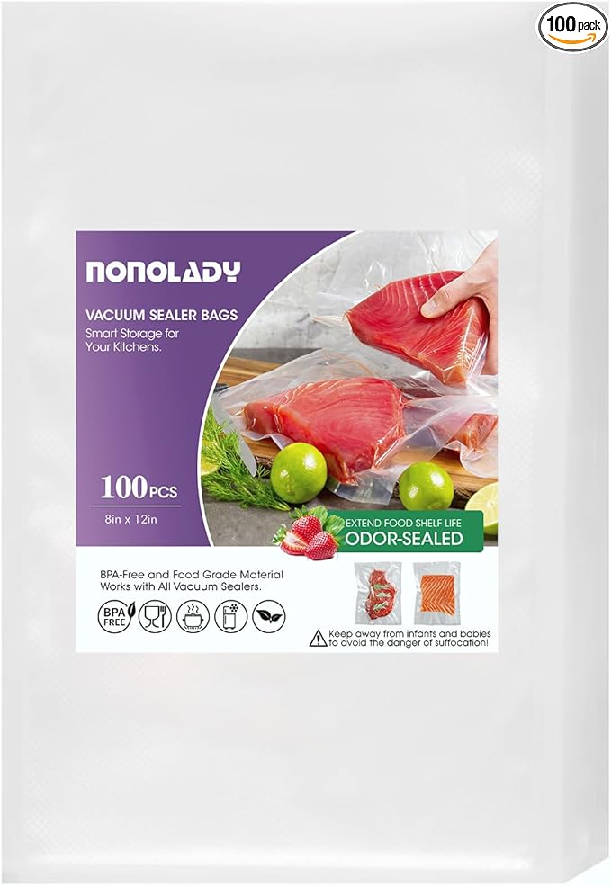 Vacuum Sealer Bags for Food, 100 Quart 8”x 12” Precut, Commercial Grade, BPA Free, Heavy Duty with Textured Surface & Puncture Prevention for Food Vac Storage, Freezer, Sous Vide, Meal Prep