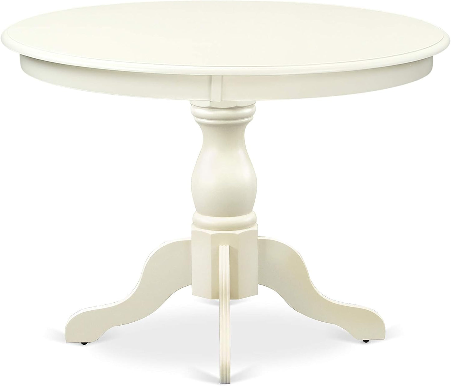 East West Furniture HBBO5-LWH-C 5 Piece Modern Dining Table Set Includes a Round Wooden Table with Pedestal and 4 Linen Fabric Kitchen Dining Chairs, 42x42 Inch, Linen White