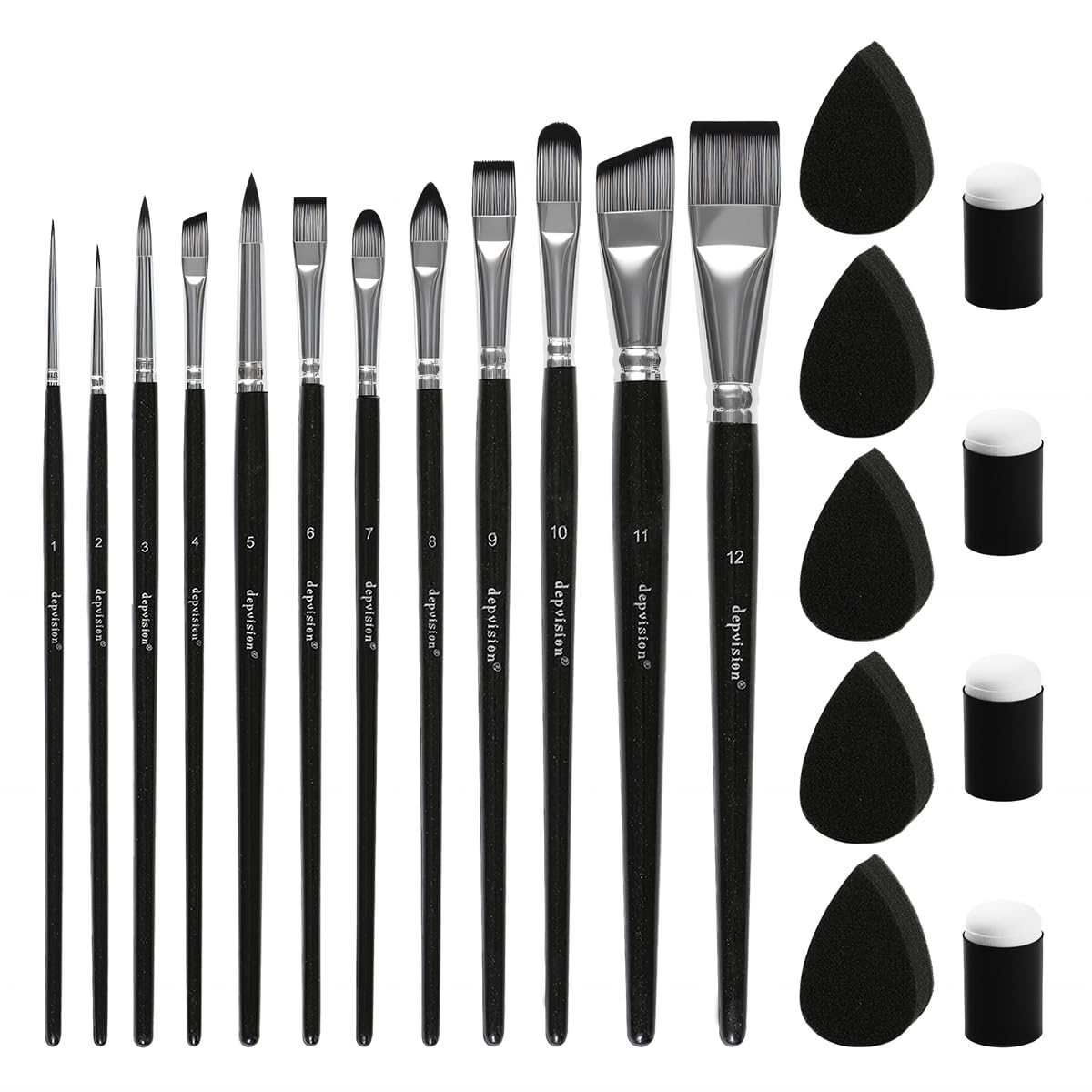 Depvision Paint Brushes Set 12 Pcs Face Painting Brushes and Sponges Set Professional Paint Brushes for Acrylic Painting Acrylic Oil Watercolor Tempera Painting Artist Paintbrush for Adult