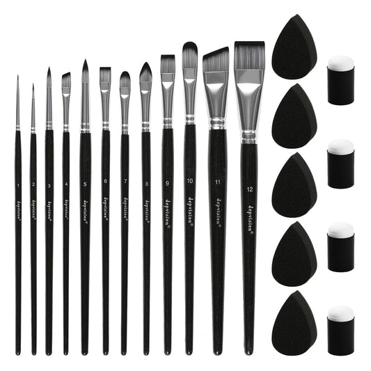 Depvision Paint Brushes Set 12 Pcs Face Painting Brushes and Sponges Set Professional Paint Brushes for Acrylic Painting Acrylic Oil Watercolor Tempera Painting Artist Paintbrush for Adult