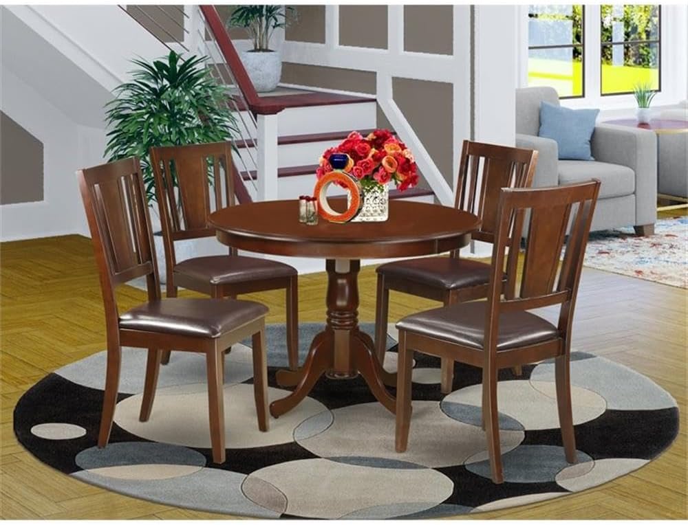 East West Furniture HLDU5-MAH-LC 5 Piece Kitchen Table Set for 4 Includes a Round Dining Room Table with Pedestal and 4 Faux Leather Upholstered Dining Chairs, 42x42 Inch, Mahogany