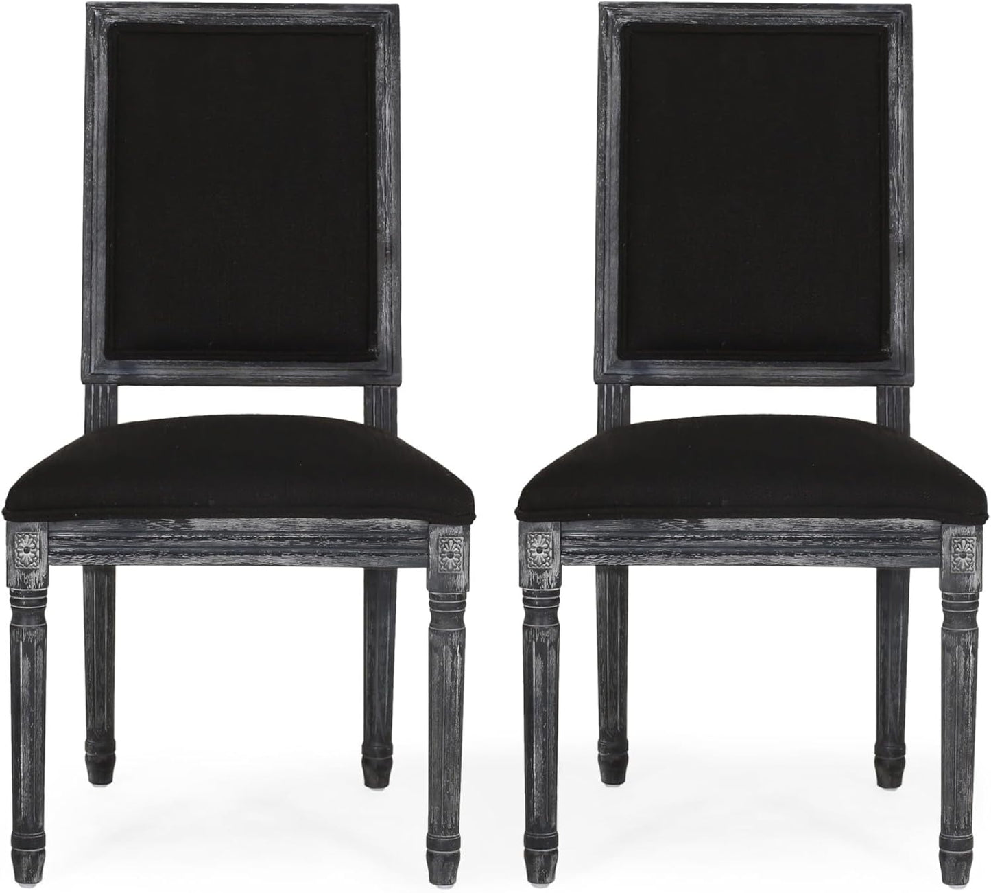 Merax Upholstered Solid Wood Dining Chairs Set of 2, French Country Style Accent Side Seating Furniture for Kitchen, Living Room, Cushioned Back, Black