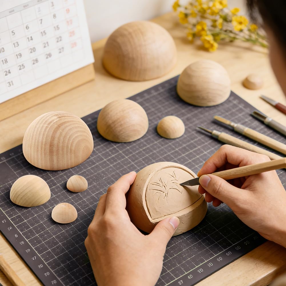 8Pcs Half Round Pottery Tools Set, Wooden Ceramic Top Forms & Plaster Molds for DIY Bowls, Plates, Dishes, Slump Press Art Making Supplies(Original,Size:8 Sizes)