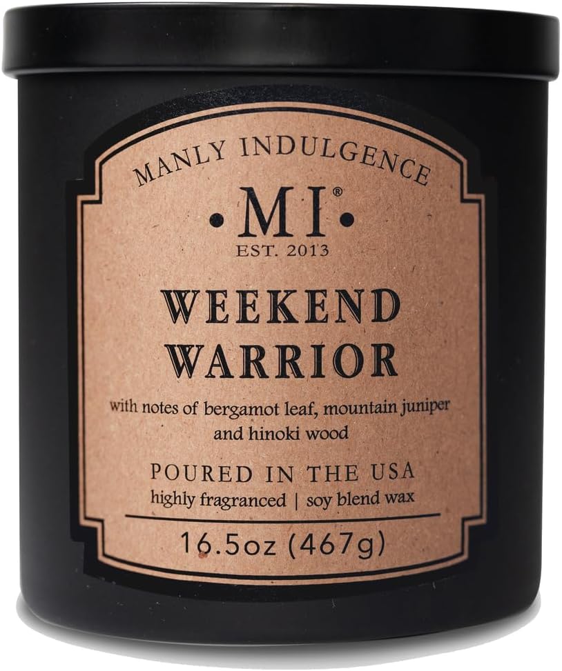 Manly Indulgence Weekend Warrior Scented Candles for Men, 2 Wick, 16.5 oz Premium Soy Blend Wax, 60H Burn, Candles for Home Scented - Made in The USA