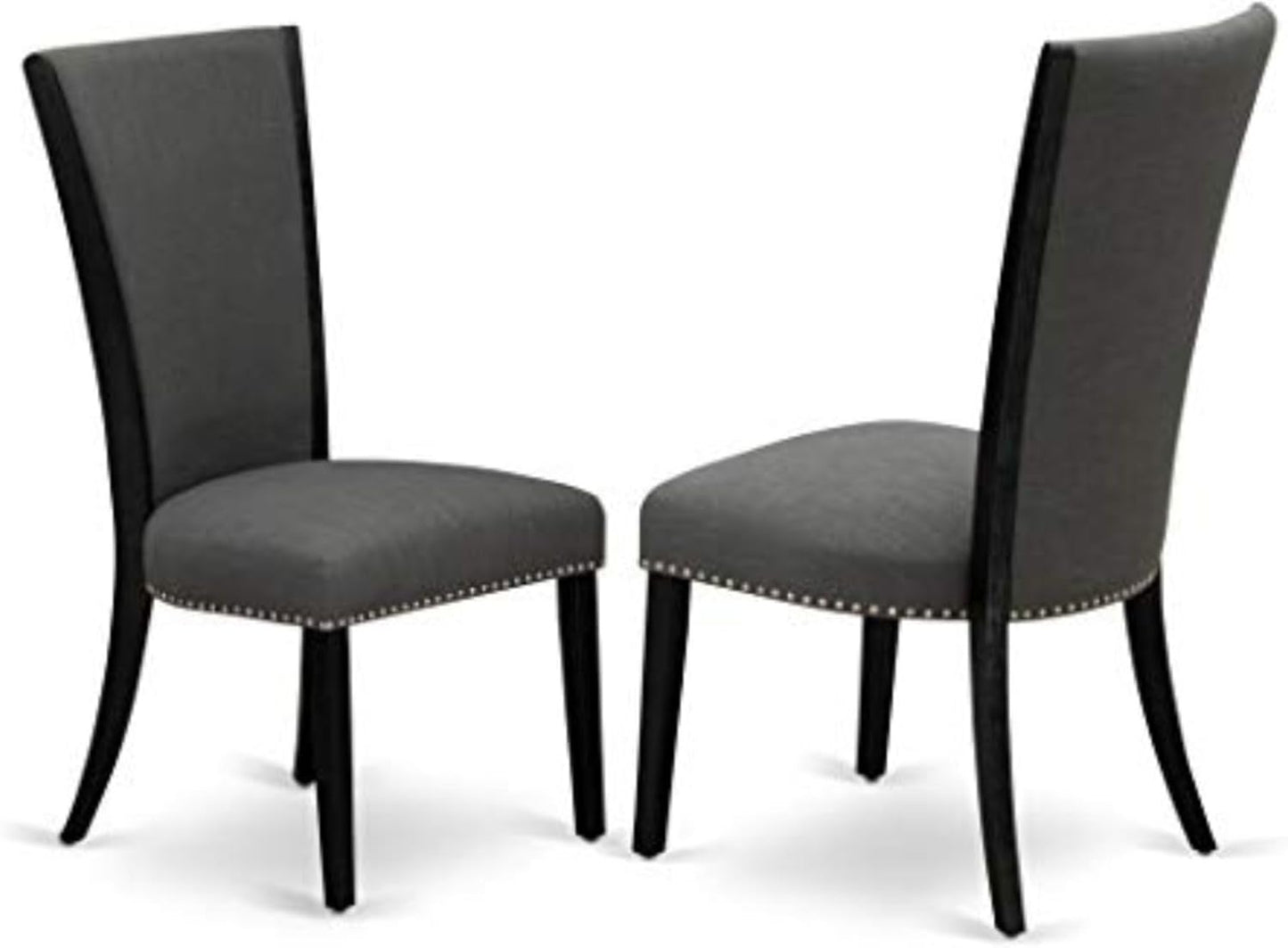 East West Furniture VEP6T50 Verona Parson Dining Chairs - Nailhead Trim Dark Gotham Linen Fabric Padded Chairs, Set of 2, Wirebrushed Black