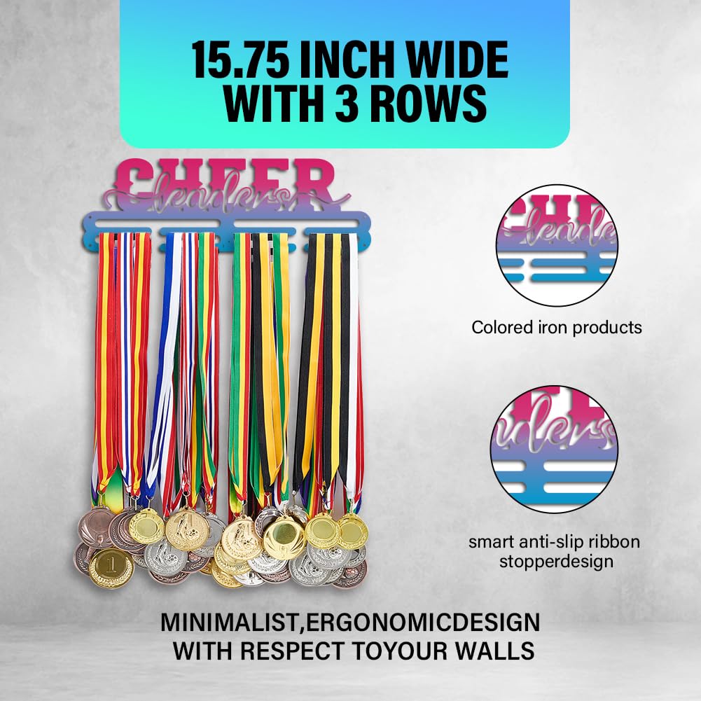 PH PandaHall Cheer Medal Hanger Display, Iron Cheer Medal Holder Cheerleader Hanger Award Ribbon Medal Rack Wall Mount Medal Holder Display for Over 60 Sports Medals Basketball Soccer Cheerleading