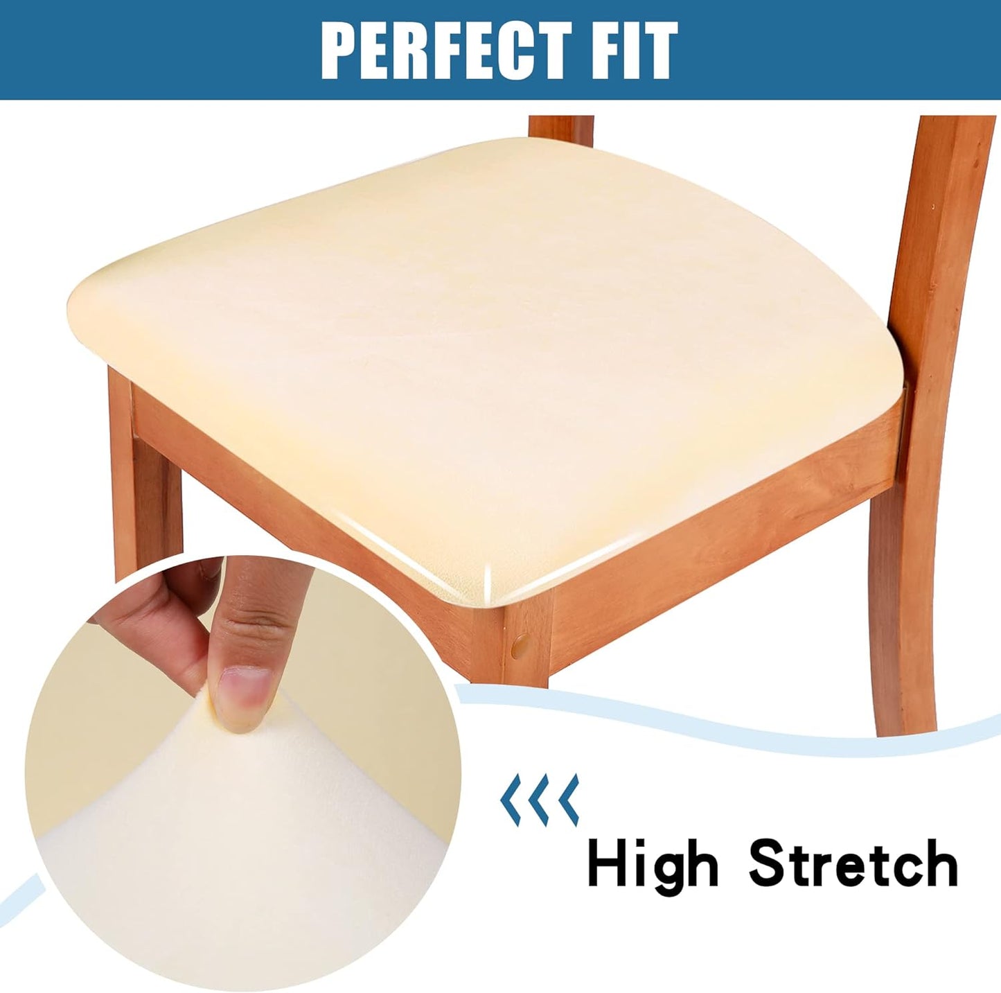 Smiry Velvet Seat Covers for Dining Room Chair Set of 2, Stretch Fit Removable Washable Chair Seat Cushion Protector Slipcovers with Ties, Cream