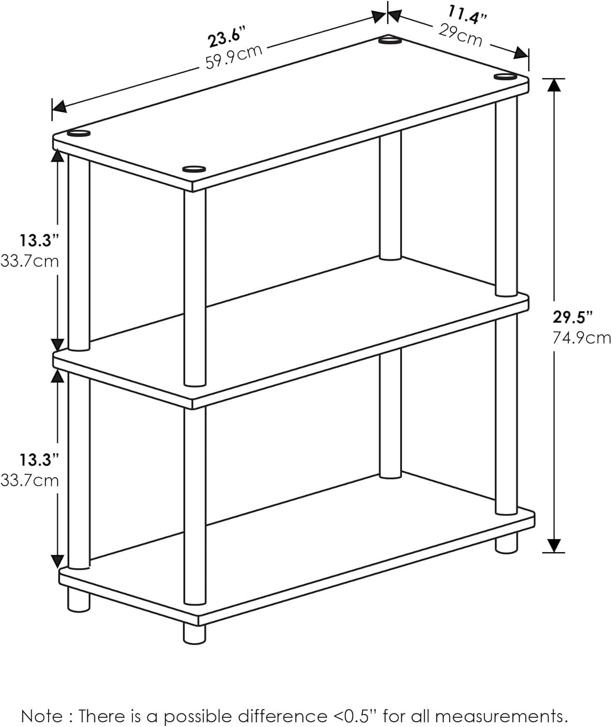 Furinno Turn-N-Tube 3-Tier Compact Multipurpose Shelf Display Rack, Columbia Walnut/Black