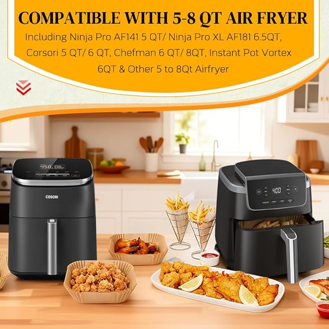 BYKITCHEN Air Fryer Sheets Liners for Ninja AG301 Grill, AF141 Pro 4-in-1 & More, 9in Disposable Square Air Fryer Parchment Paper Filters for 5 to 8 Qt, Ninja Foodi Grill Accessories(Set of 100)