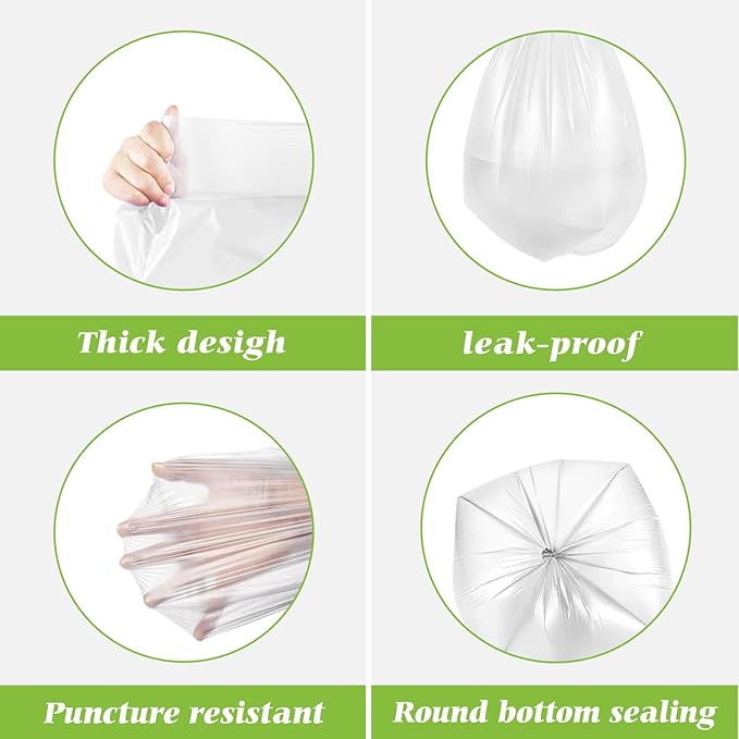 6 Gallon 220 Counts Strong Trash Bags Garbage Bags by Teivio, Bin Liners, for home office kitchen (Clear)