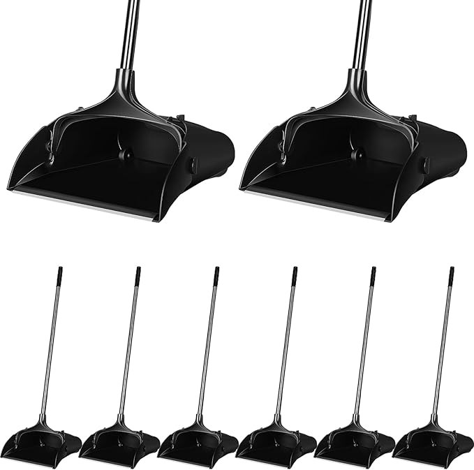 Weewooday 8 Pieces Commercial Lobby Dustpan Plastic Upright Dust Pan with Long Handle Metal Upright Dustpan Heavy Duty for Restaurants Commercial Lobby Garage Home and Outdoors Use
