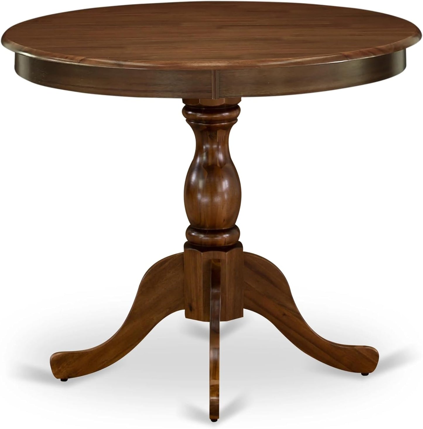 East West Furniture AMAB3-AWA-05 3 Piece Kitchen Table Set for Small Spaces Contains a Round Dining Room Table with Pedestal and 2 Grey Linen Fabric Parsons Chairs, 36x36 Inch, Walnut