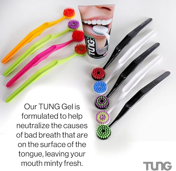 Tung Tongue Gel, Fresh Mint Tongue Cleaner Paste, Bad Breath Odor Eliminator, Halitosis Defense, BPA Free, USA Made (4-Pack)