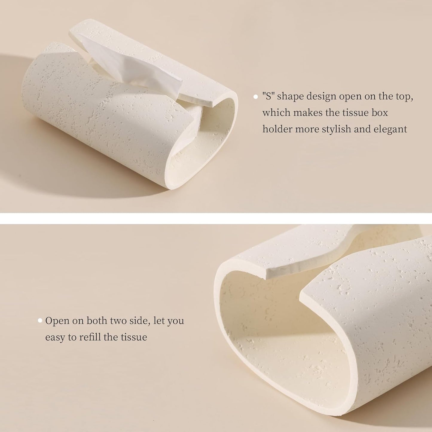 Tissue Box Cover Rectangle, Resin Facial Tissue Holder Covers Toilet Paper Holder, Tissue Holders Decorative Paper Dispenser Home Decor for Bathroom Kitchen Bedroom Living Room Office Cream
