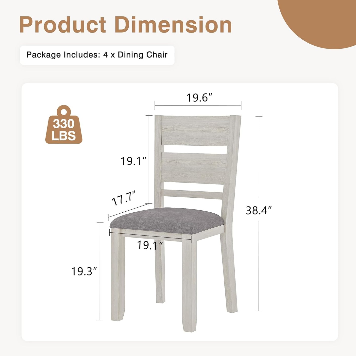 Dining Chairs Set of 4, Solid Wood Farmhouse Chairs with High Cross Back and Upholstered Seat, Easy Assembly for Indoor Home, Dinner, Kitchen, Grey