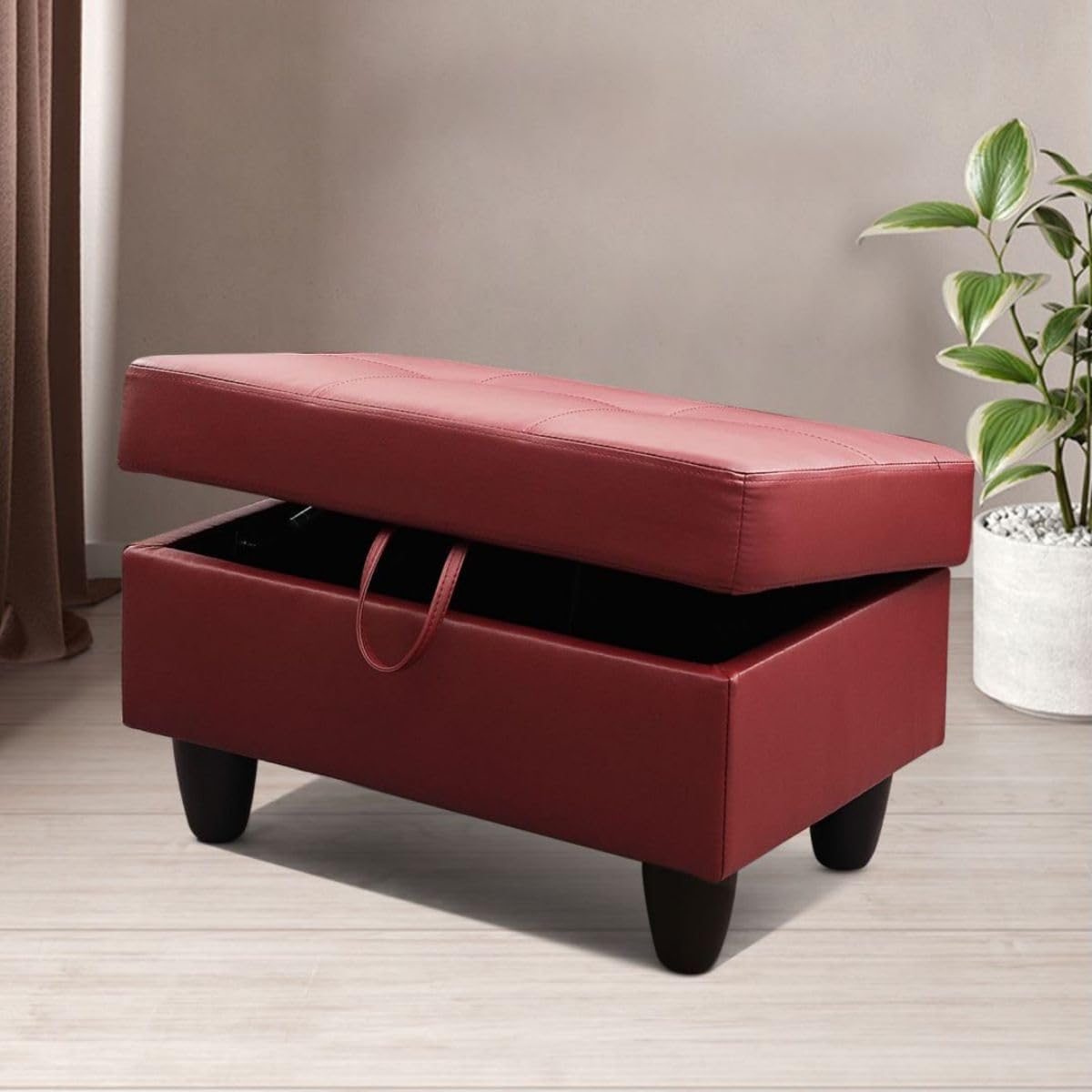 Red L-Shaped 3-Piece Faux Leather Sofa with Storage Ottoman Set, Sectional Couch Sofa Set for Living Room, Office, Small Space