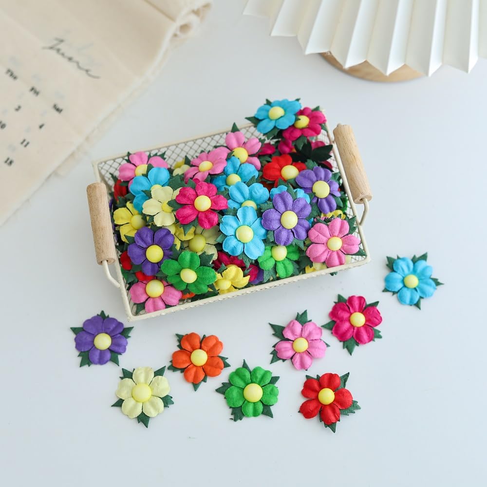DUONGJAIS BRAND Handmade 100 Pcs Lovely Mulberry Paper Flowers 30x30mm Scrapbooking Wedding DIY Craft Supplies Card Paper Flowers Craft Projects Artificial Flowers. (.10 Colors..)