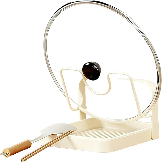 Kitchen Pot Lid Storage Rack - Pot Lid Holder - Pot Lid Rack while cooking - Pot Lid Organizer (Beige, 1-Layer)