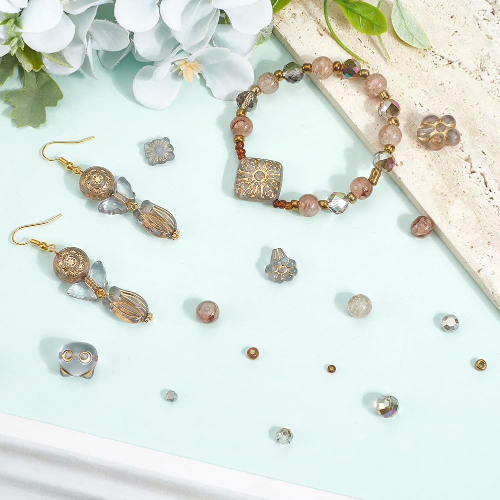 SUNNYCLUE 1 Box About 175g Assorted Glass Beads Bulk Grey Acrylic Beads Bulk Mixed Shape Crystal Plated Seed Round Loose Spacer for Jewelry Making Charms Necklaces Bracelet Supplies Adult Women