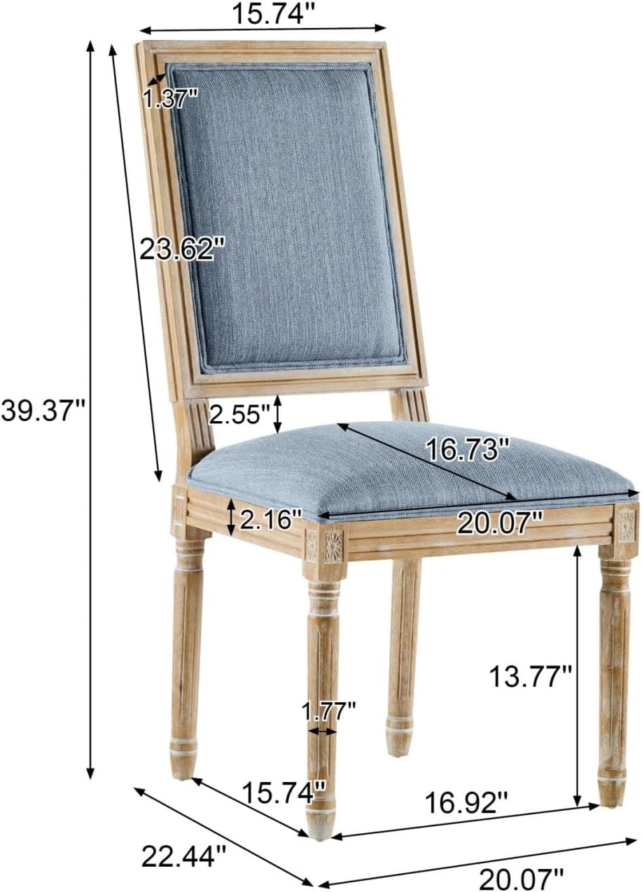 Merax Upholstered Solid Wood Dining Chairs Set of 4, French Country Style Accent Side Seating Furniture for Kitchen, Living Room, Cushioned Back, Slate Blue