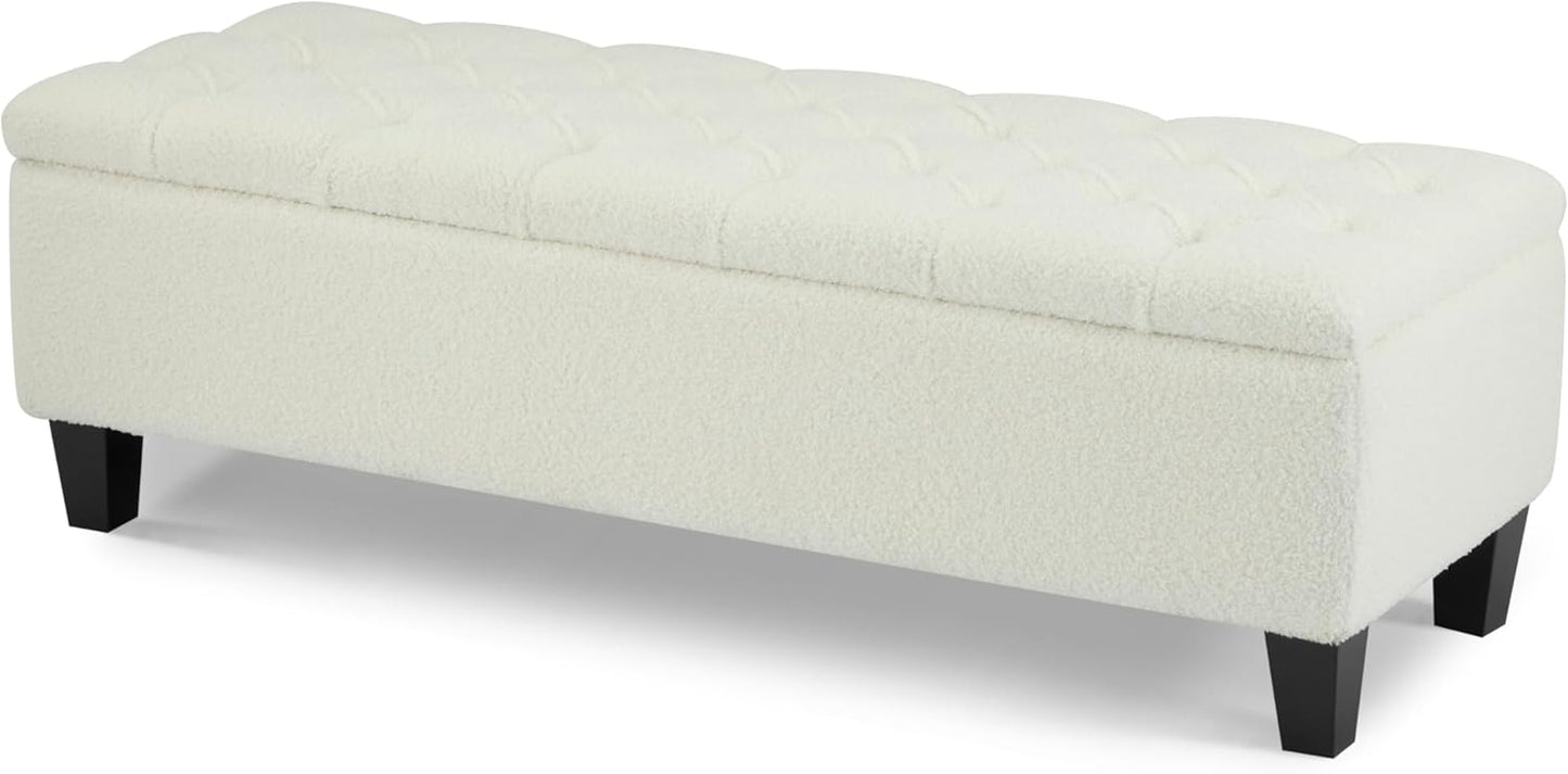 Christopher Knight Home Ottilie Boucle Fabric Storage Ottoman Bench, Wooden Rectangular Ottoman with Storage, Bedroom End of Bed Foot Stool, Entryway Ottoman Footrest, Living Room Extra Seat, Beige