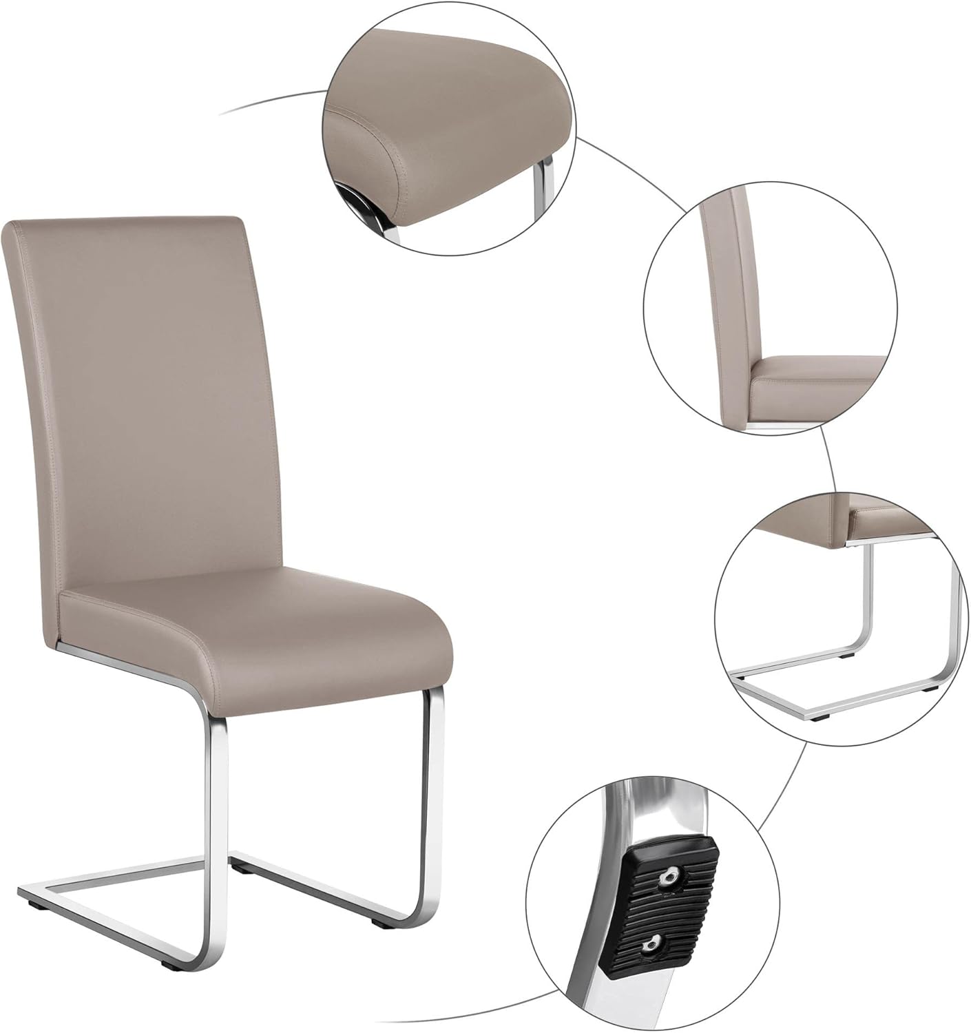Yaheetech Dining Chairs Set of 4 Modern Faux Leather Upholstered Dining Room Chairs with High Back and Metal Chrome Legs for Kitchen/Living Room/Restaurant, Light Brown