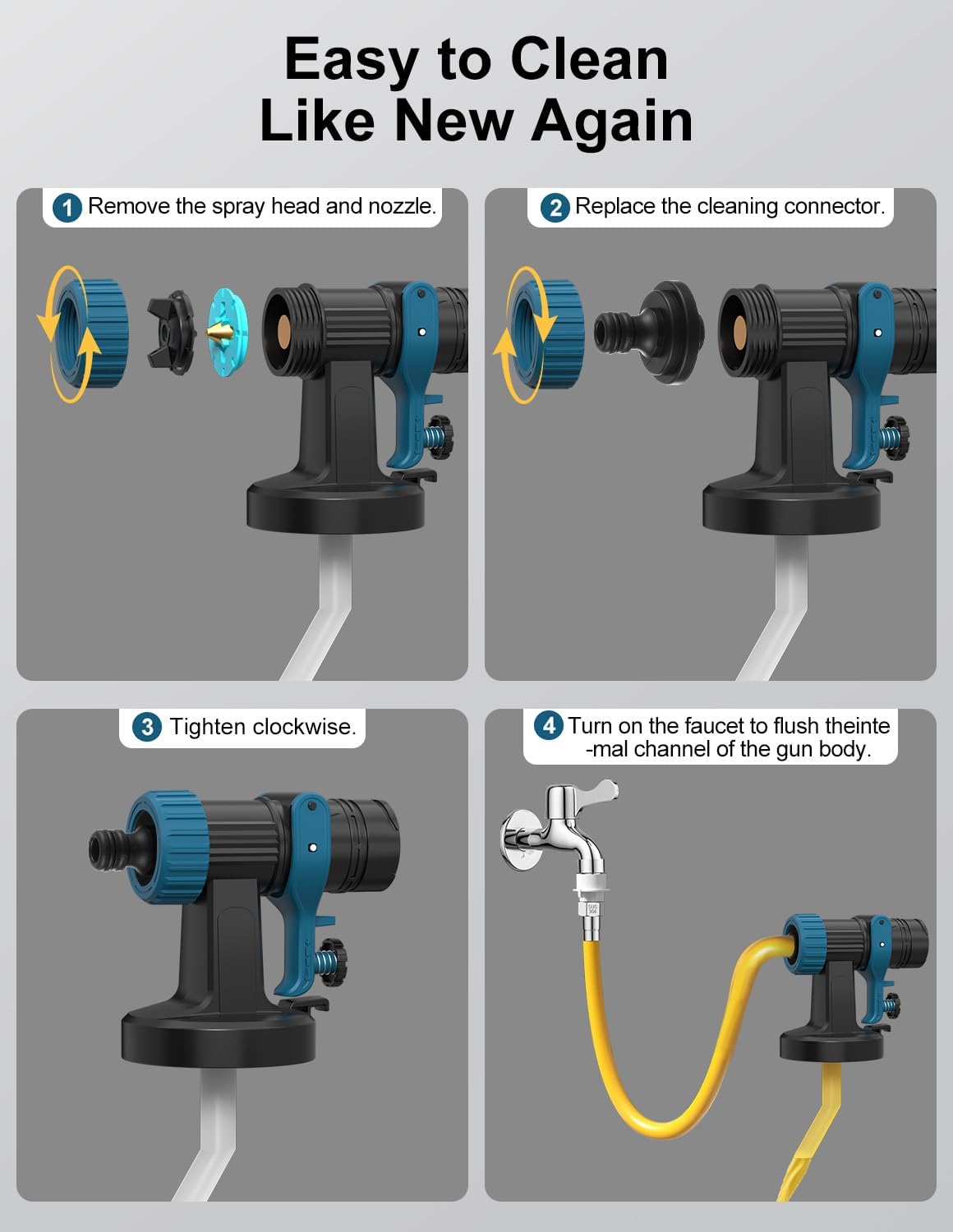 WIBENTL Paint Sprayer, Electric Spray Paint Gun, 3 Modes & 4 Brass Nozzles, with Cleaning & Blowing Joints, Variable Flow Control, for Doors, Fences, Walls, Cabinets, Garden Chairs, Furniture