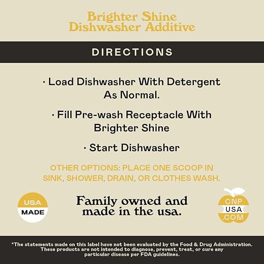 Brighter Shine - 60 Uses, Natural Lemon Dishwasher Additive & Citric Acid Cleaner, Hard Water Spots Remover