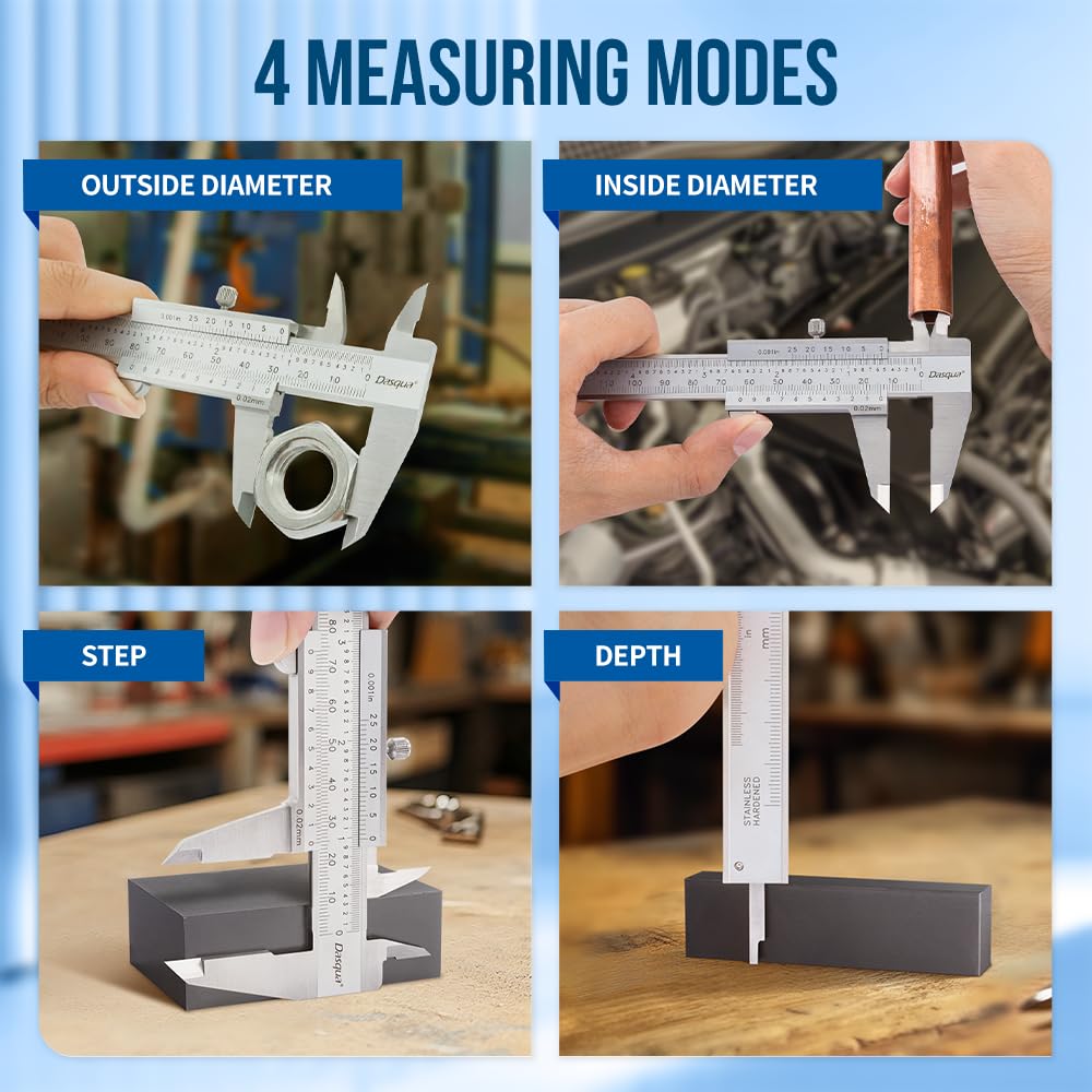 Dasqua Left-Handed 0-6"/0-150mm Monoblock Vernier Caliper Stainless Steel, Dual Unit (in/mm), High Precision with Fine Adjustment, Accuracy ±0.0015"/0.03mm, Graduation: 0.001"/0.02mm