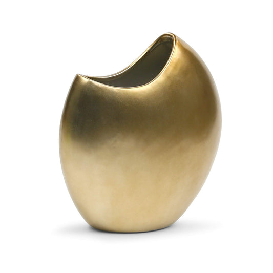 WGV Ceramic Moon Vase, Width 8.5"X3.3", Height 8.5", Crescent Gold Pot, Round Circular Bouquet Planter Terrarium for Wedding Event Office Home Decor, 1 Piece