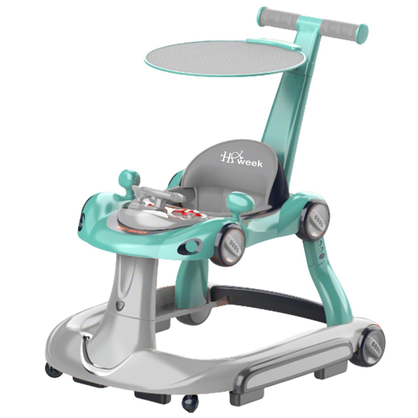 HAWEEK Baby Walker with Wheels, 7-in-1 Foldable Baby Walkers for Boys Girls 6-12 Months with Feeding Tray & Music, Lights,Rocker,Sun Canopy, Bouncing Pedal, Adjustable Wheel Speed, Push Walker(Green)