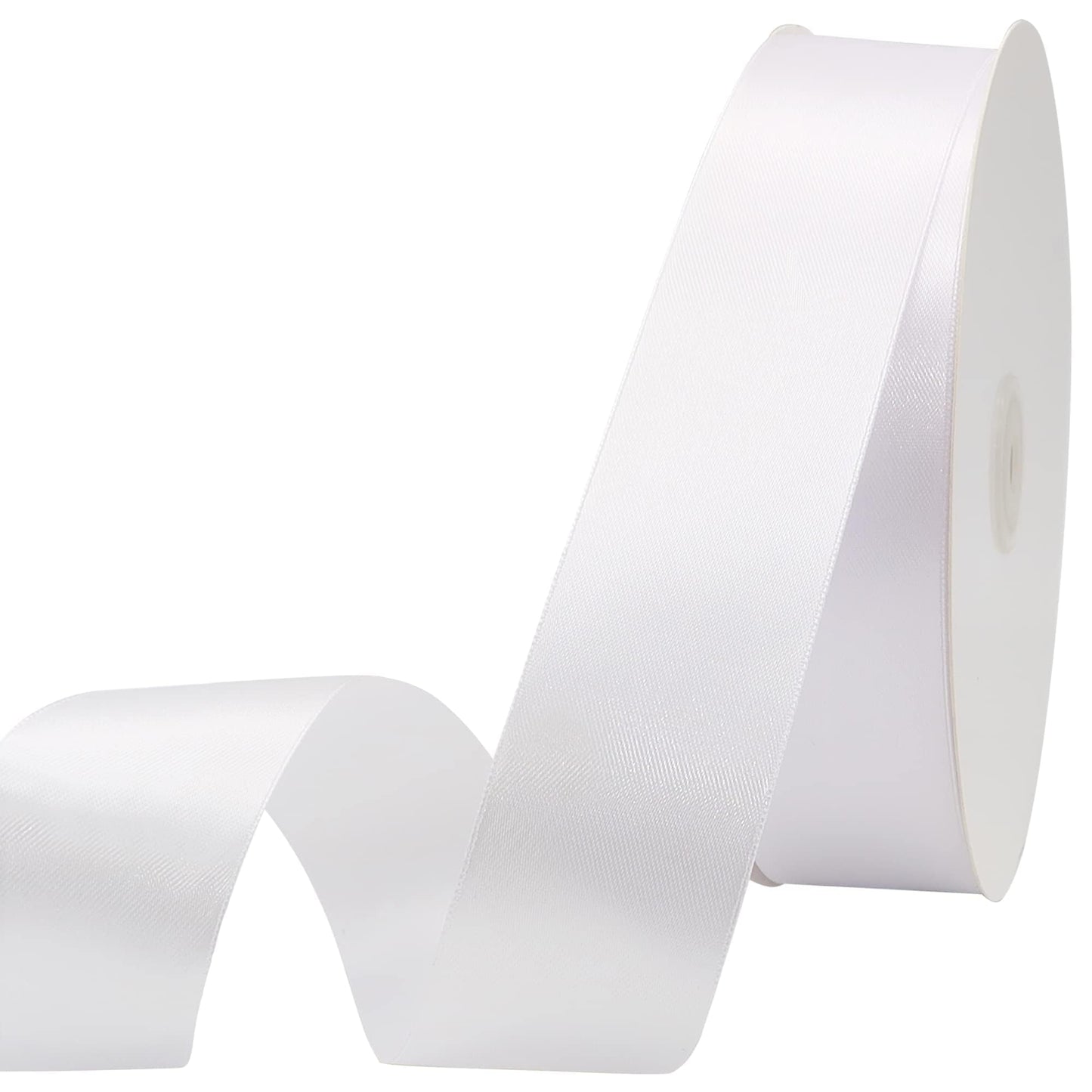 Maclemon 1 inch Wide 100 Yards Double Face White Satin Ribbon White Fabric Ribbon for Gift Wrapping Very Suitable for Weddings Decoration Bouquet Balloons Arts Craft Sewing Hair Bow Invitation