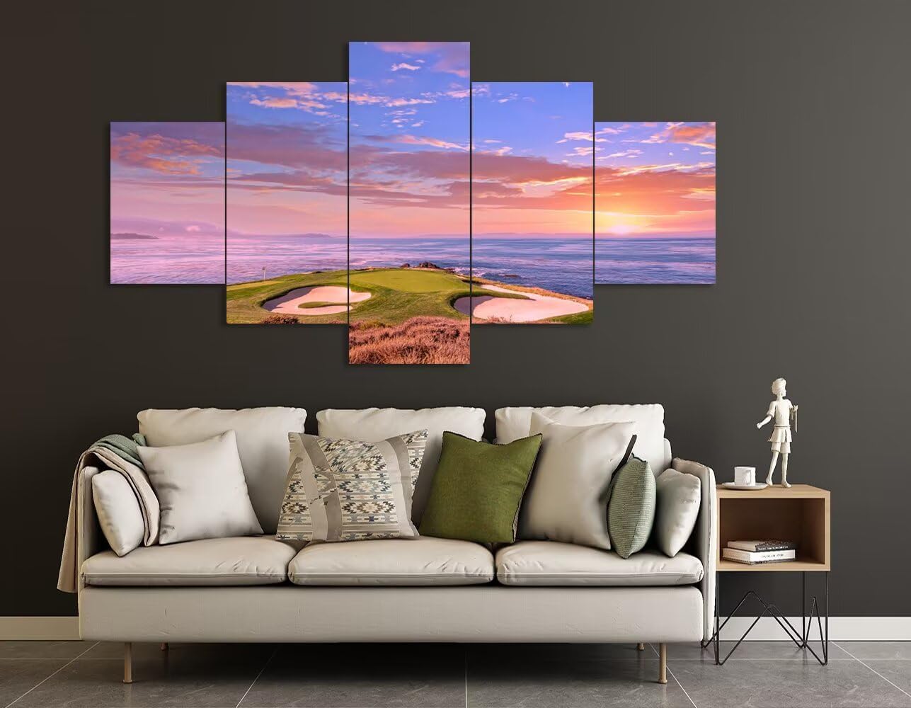 chenchenArt Pebble Beach Golf Course Hole 7 Wall Art for Living Room Bedroom Bathroom Home Decorations Monterey California USA Golf Course Pictures Canvas Prints Framed Ready to Hang(50''W x 24''H)