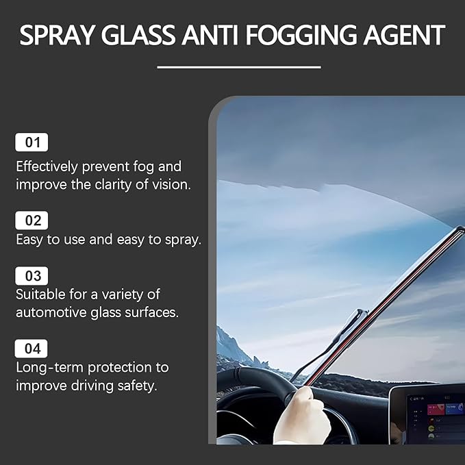 Auto Glass Cleaner Spray for Windshield Windows Mirrors, Anti-Fog Prevents Buildup, Streak-Free Versatile Automotive Window Cleaner Car Glass Clean Spray, 3.38 fl oz
