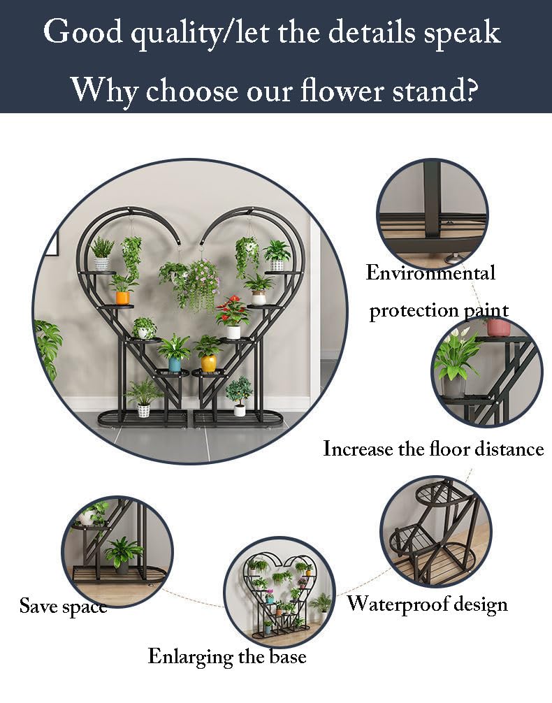 Eiwitany Floor-Standing Wrought Iron Flower Stand Installation Simple Load-Bearing Strong Home Living Room Balcony Heart-Shaped Shelf (Pink)