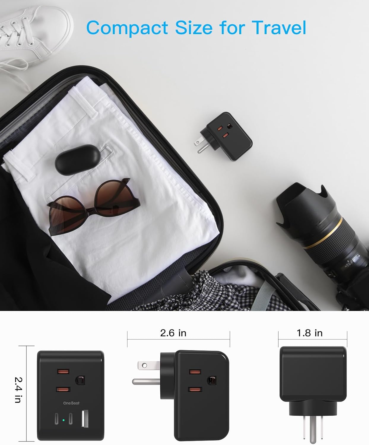 Multi Plug Outlet Extender, Power Strip Non Surge Protector Electric Outlet Splitter with 3 USB Wall Charger (2 USB C), Multiple Outlet Expander for Cruise, Dorm, Travel, Home, Office(Black)